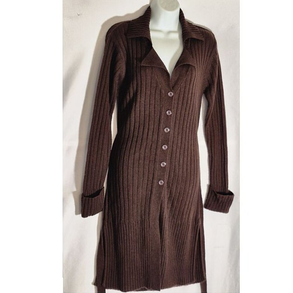 SWEATER BRAND stylish Long button-up sweater. Cocoa Brown with belt. OSFM